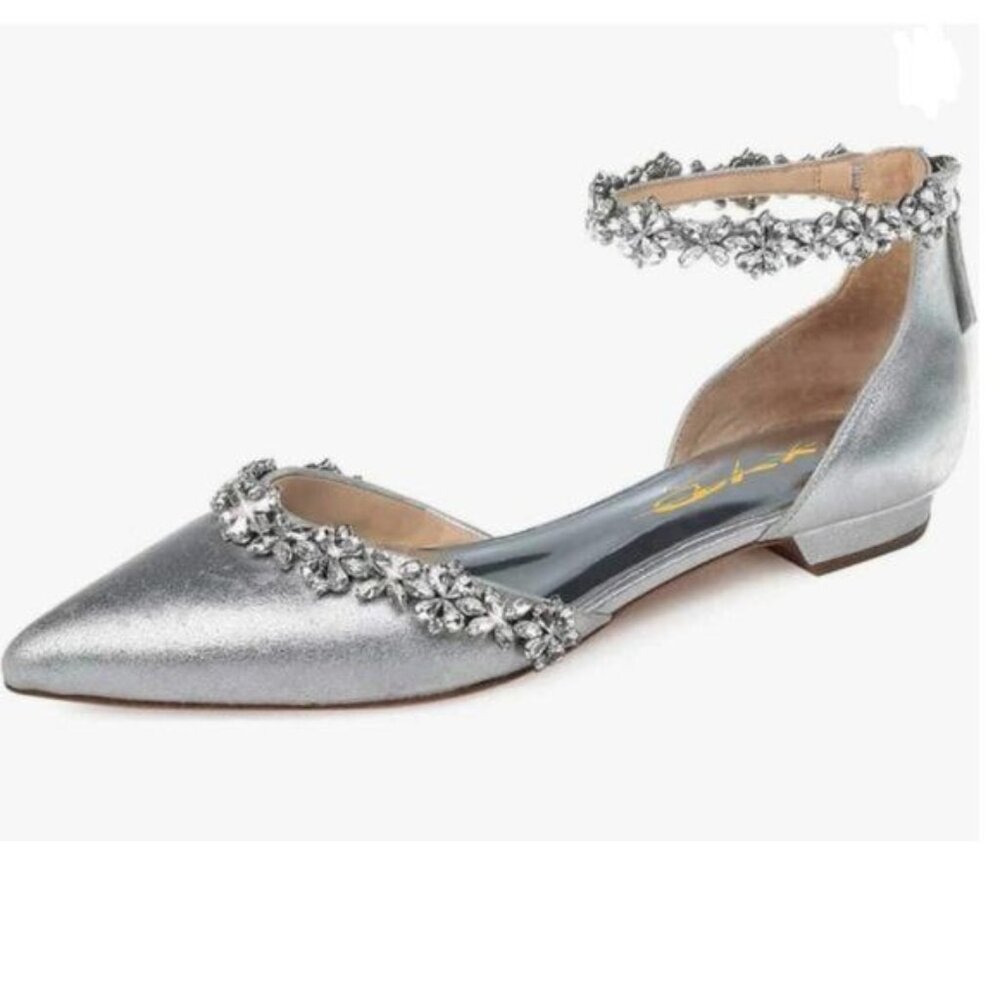XYD Silver Pointed Toe D'Orsay Sparkly Rhinestones Ankle Strap Wedding Sandals